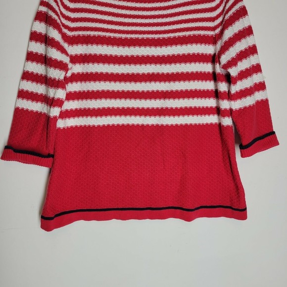 CJ Banks Women's Sweater Red White Striped Cotton Knit 3/4 Sleeve Plus Size 1X - Picture 3 of 6
